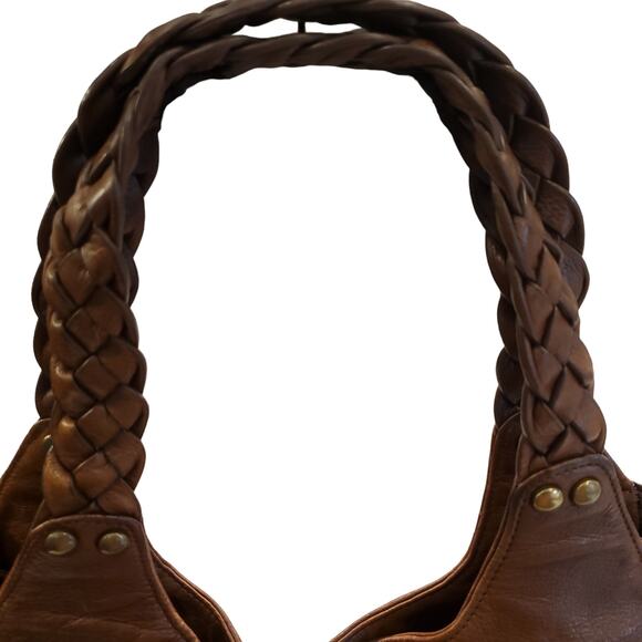 Kooba Hobo Bag Shoulder Carla Braided Tassels Brown Leather Drawstring Satchel - Picture 5 of 16